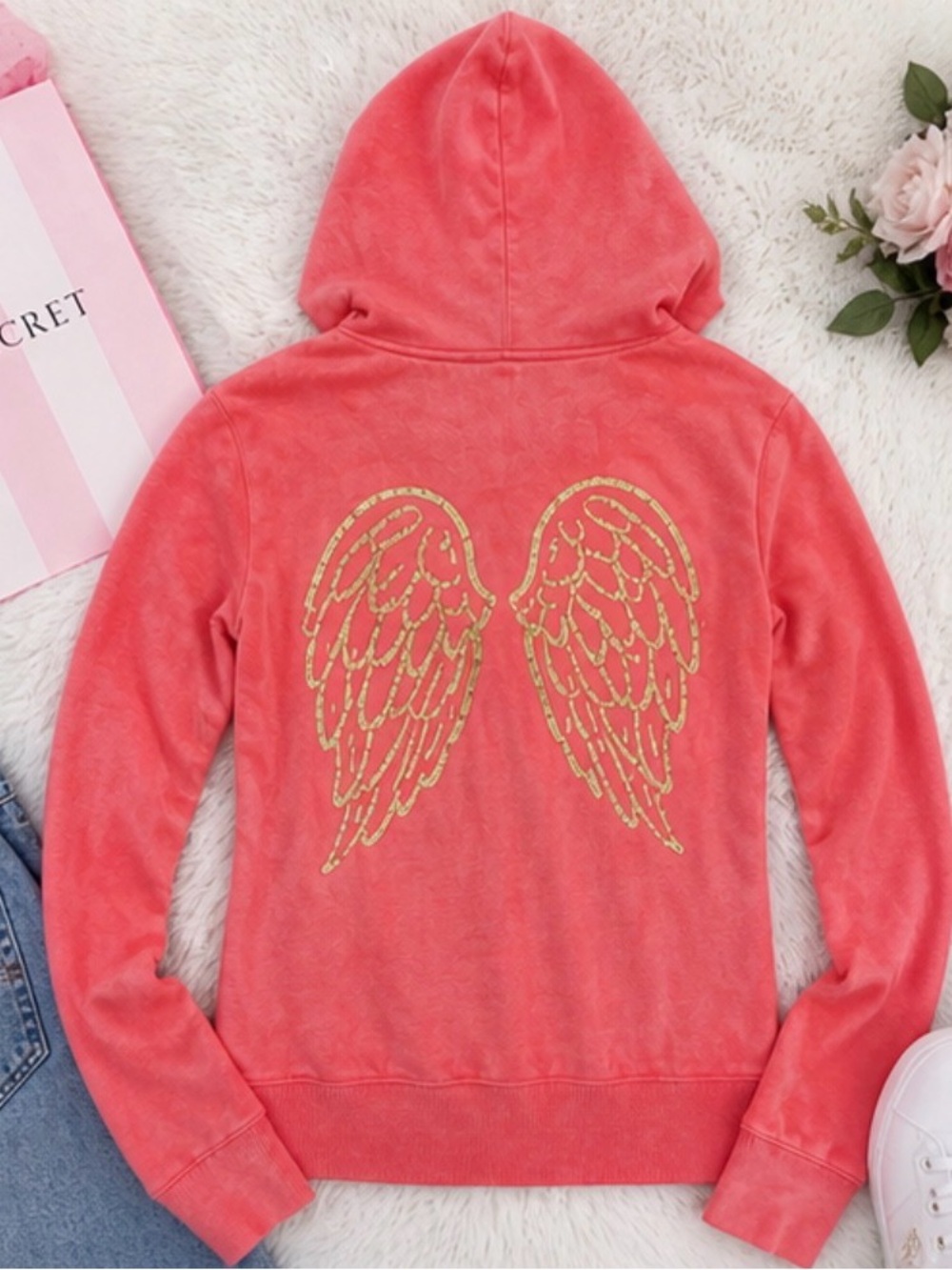 VICTORIA SECRET Zip-Up Hoodie with Gold Wing Sequined Detail